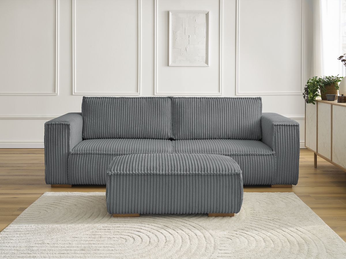 Bobochic Chelsea Sofa 4-Sitzer mit Pouf Breitcord weich Dunkelgrau