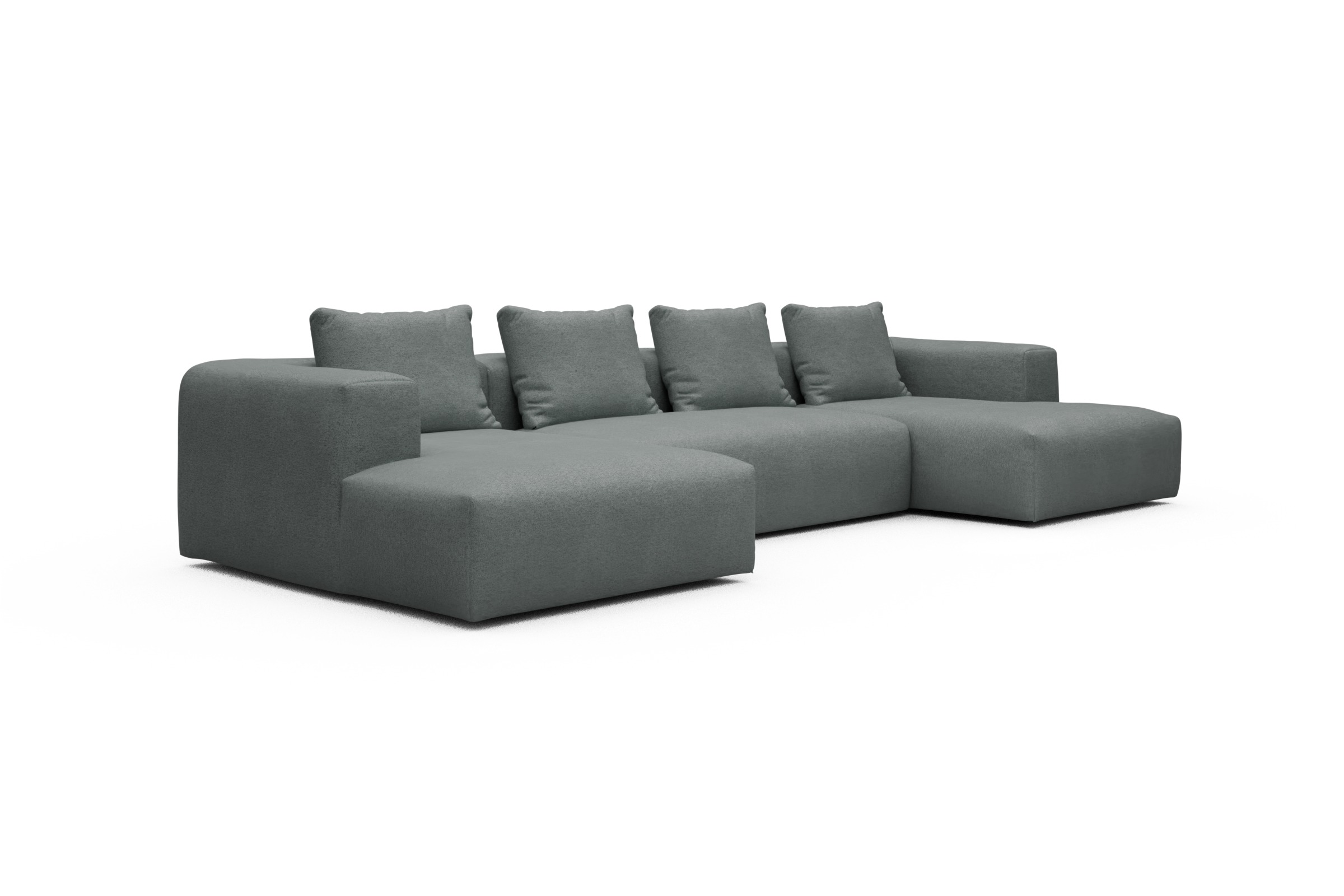 Wohnlandschaft Fred mit 2-Sitzer und Chaiselongue beidseitig Denari-Soft-Grey