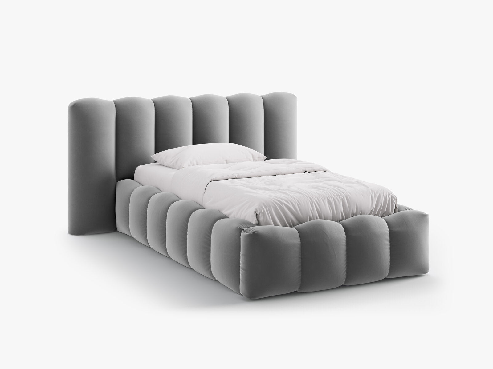 Micadoni Stauraumbett mit Kopfteil Lupine Samt Paris Grau