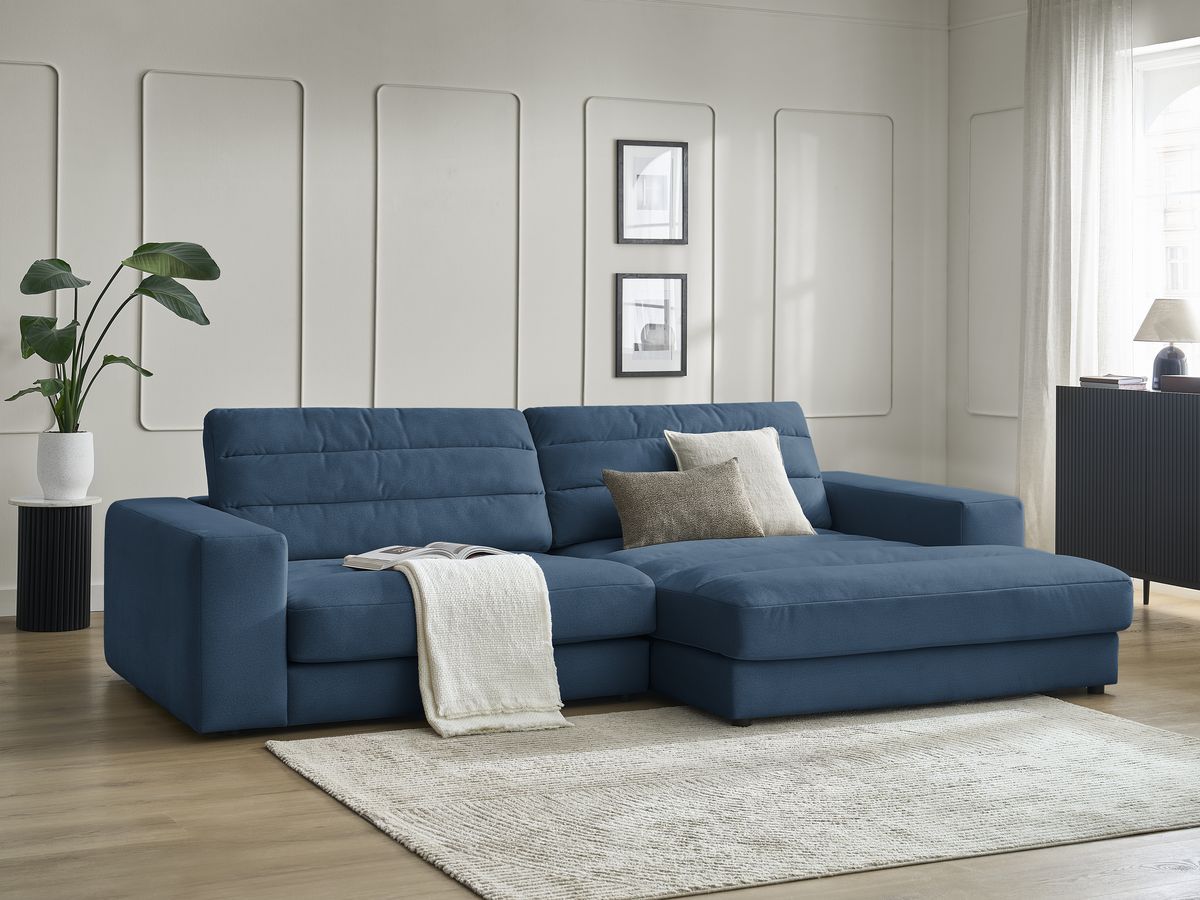 Bobochic Sierra Ecksofa Samt Dunkelblau Ecke rechts