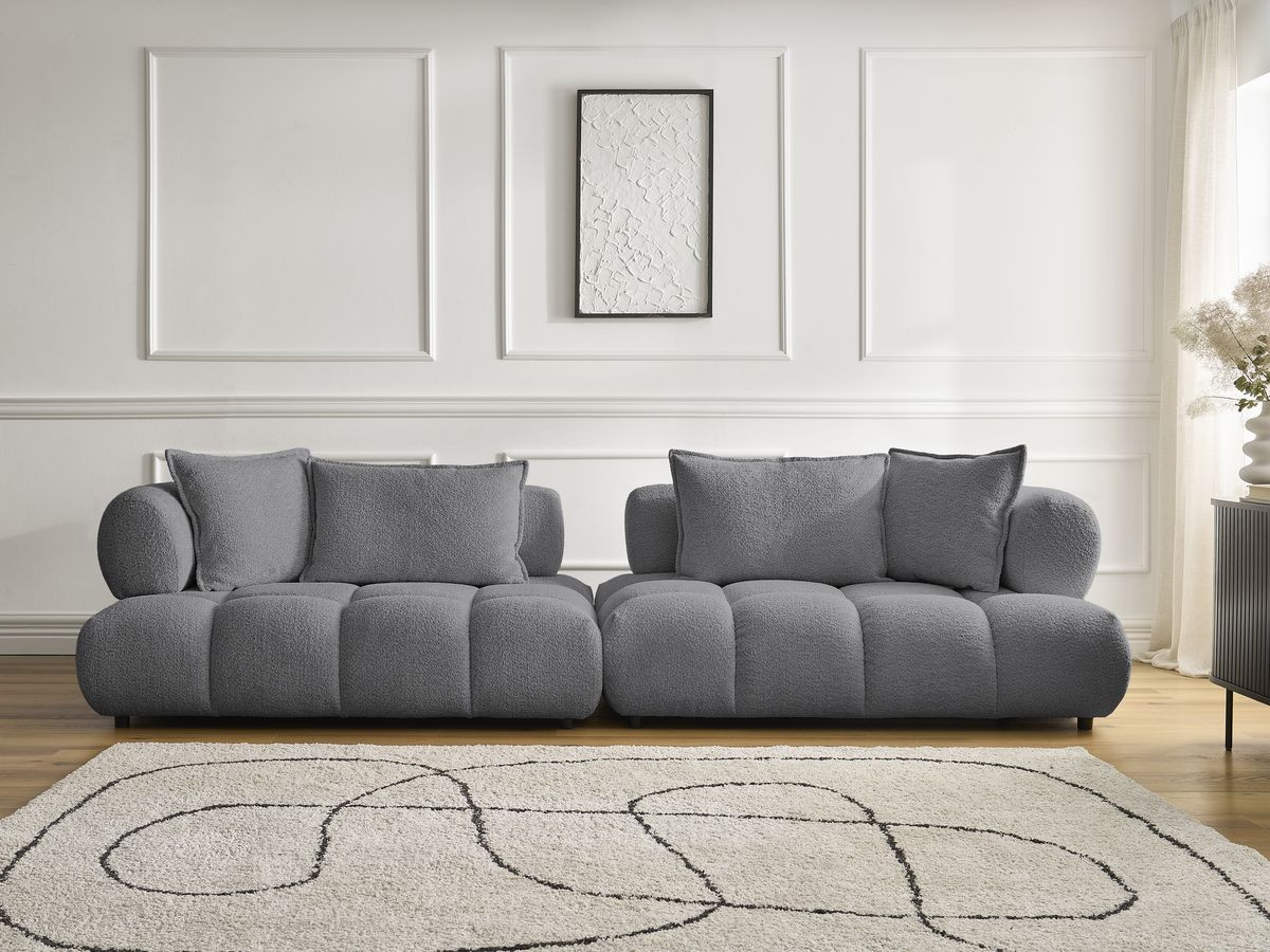 Bobochic Alya Sofa 4-Sitzer Bouclé-Stoff Dunkelgrau