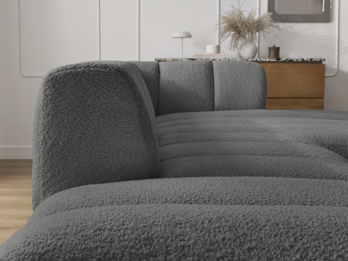 Bobochic Annecy Ecksofa mit Sofamodul und Pouf Bouclé-Stoff Dunkelgrau Ecke rechts