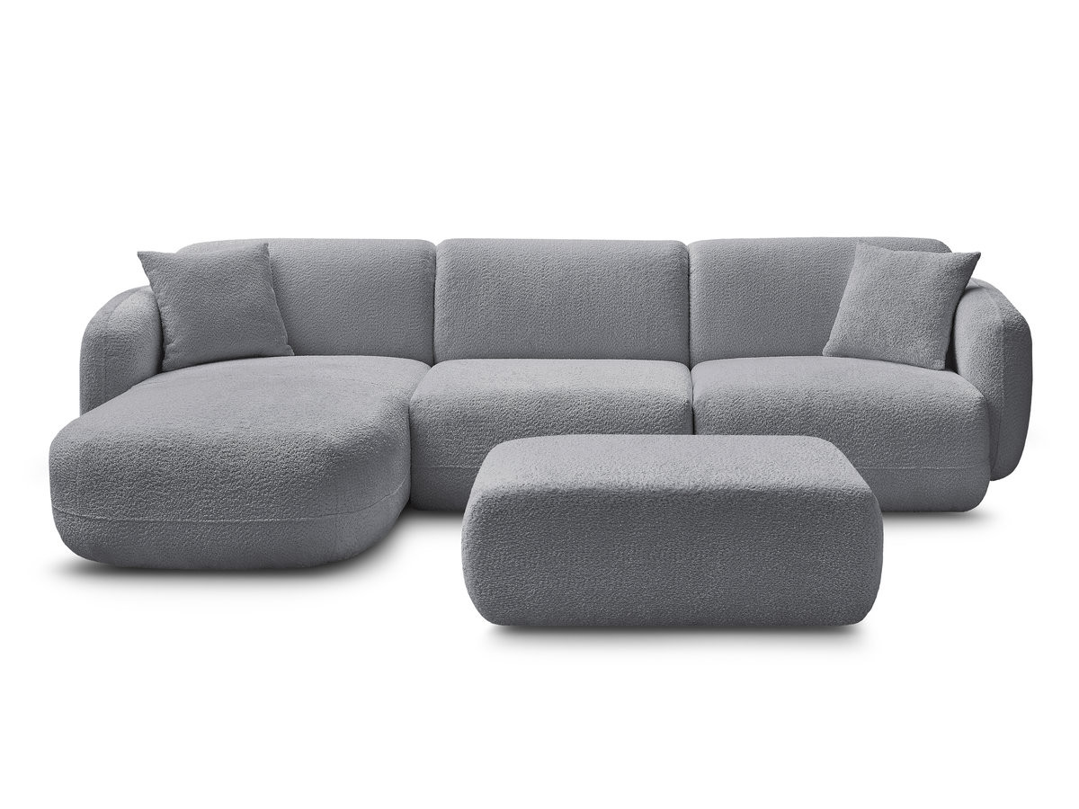 Bobochic Anda Ecksofa mit Pouf 292 × 163 cm Chenille Grau Ecke links