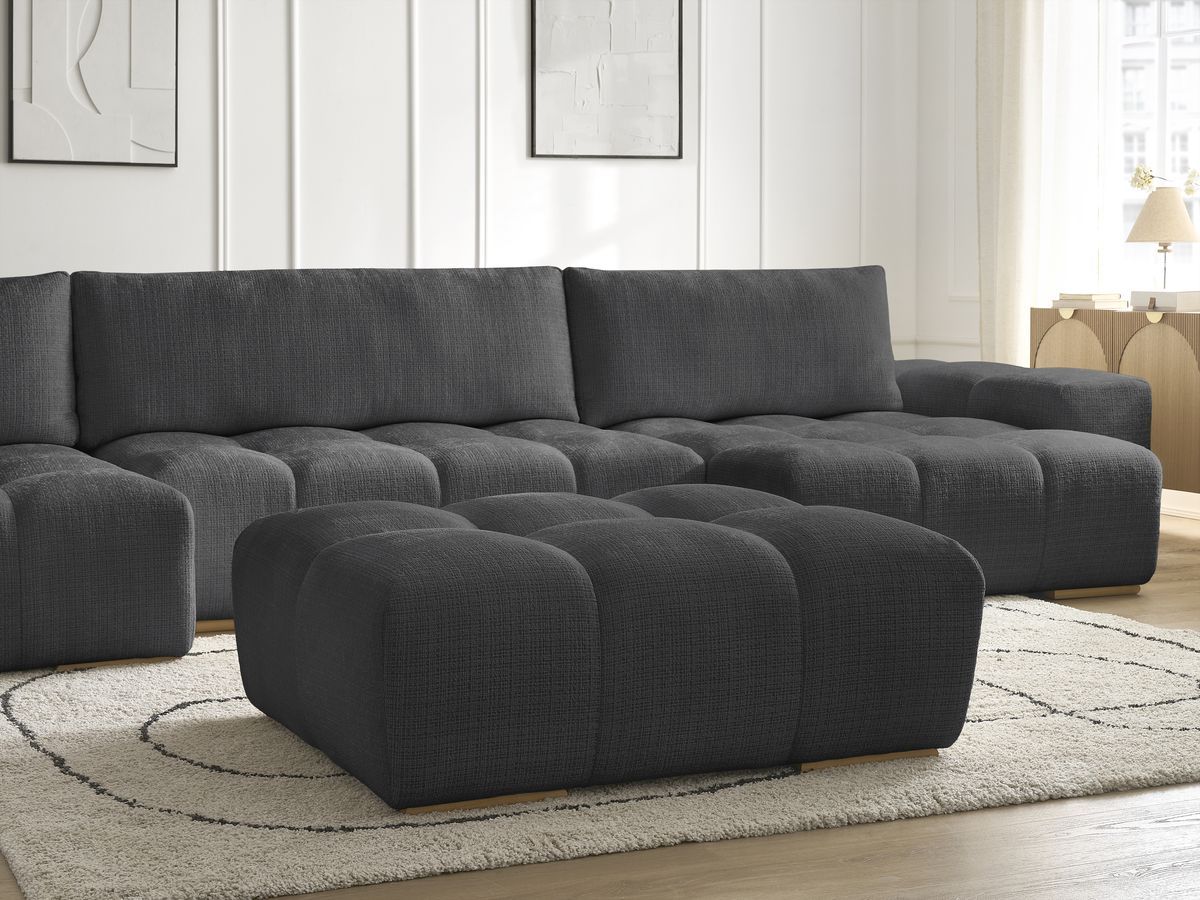 Bobochic Anakin Wohnlandschaft mit Pouf, Liegefläche 137 × 382 cm, 3 Kissen Strukturstoff Schwarz