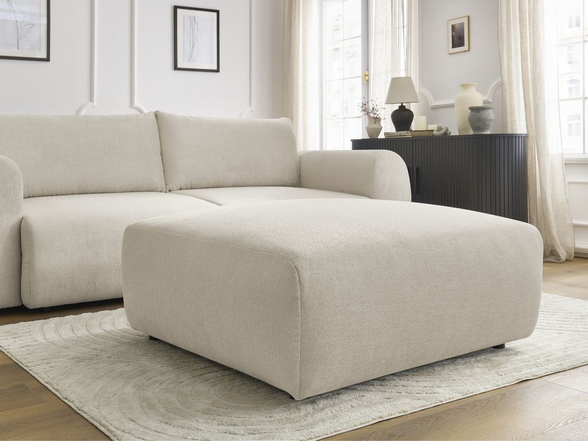 Bobochic Lucien Schlafsofa 4-Sitzer mit Bettkasten und Pouf Stoff Beige