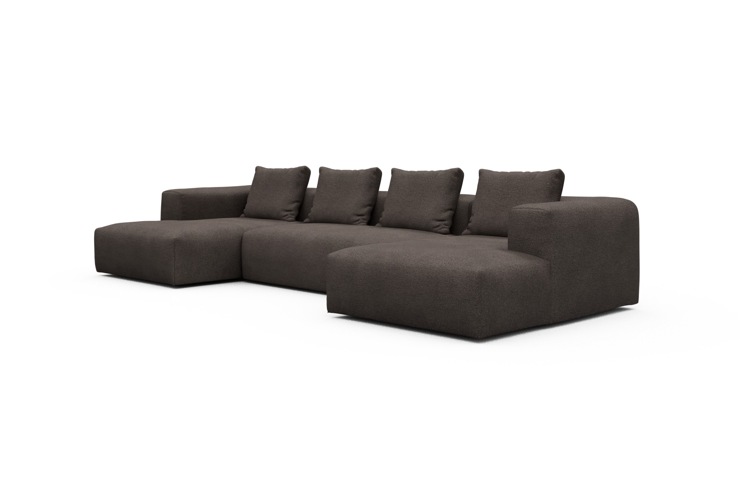 Wohnlandschaft Fred mit 2-Sitzer und Chaiselongue beidseitig Boucle-Taupe