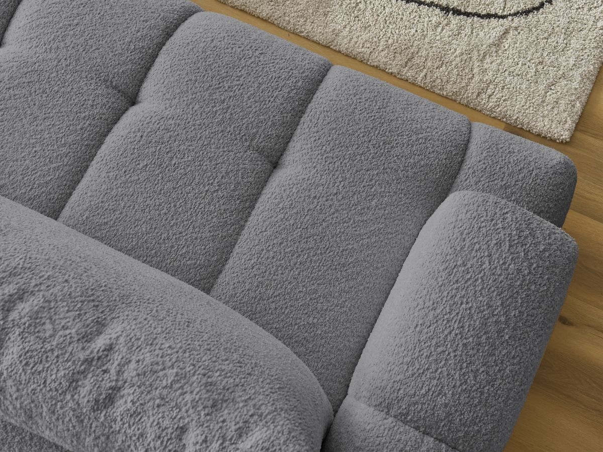 Bobochic Fuji Ecksofa mit Schlaffunktion und Bettkasten 292 × 160 cm Bouclé-Stoff Dunkelgrau Ecke rechts
