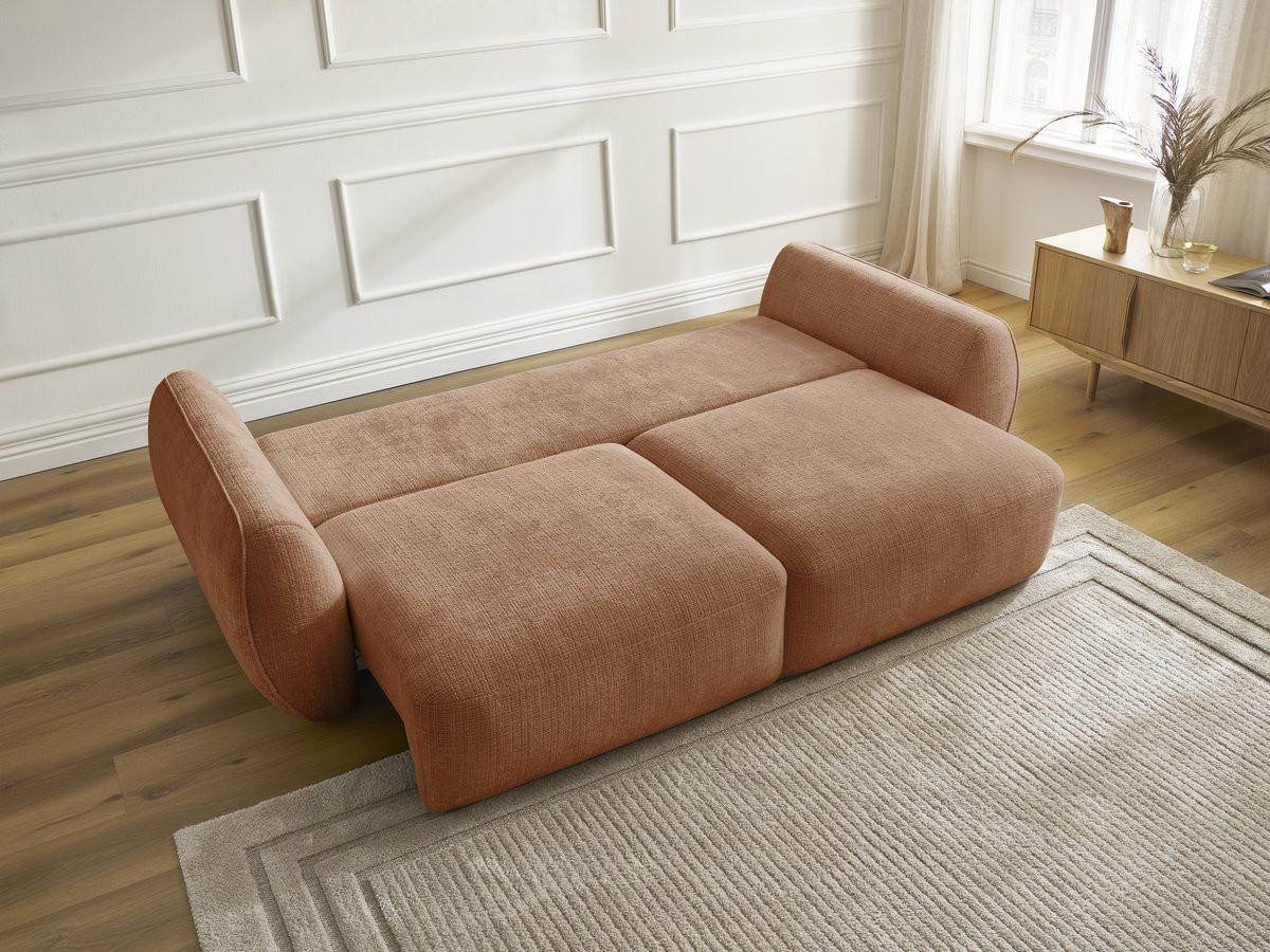 Bobochic Denise Schlafsofa 3-Sitzer mit Bettkasten Strukturstoff Orange