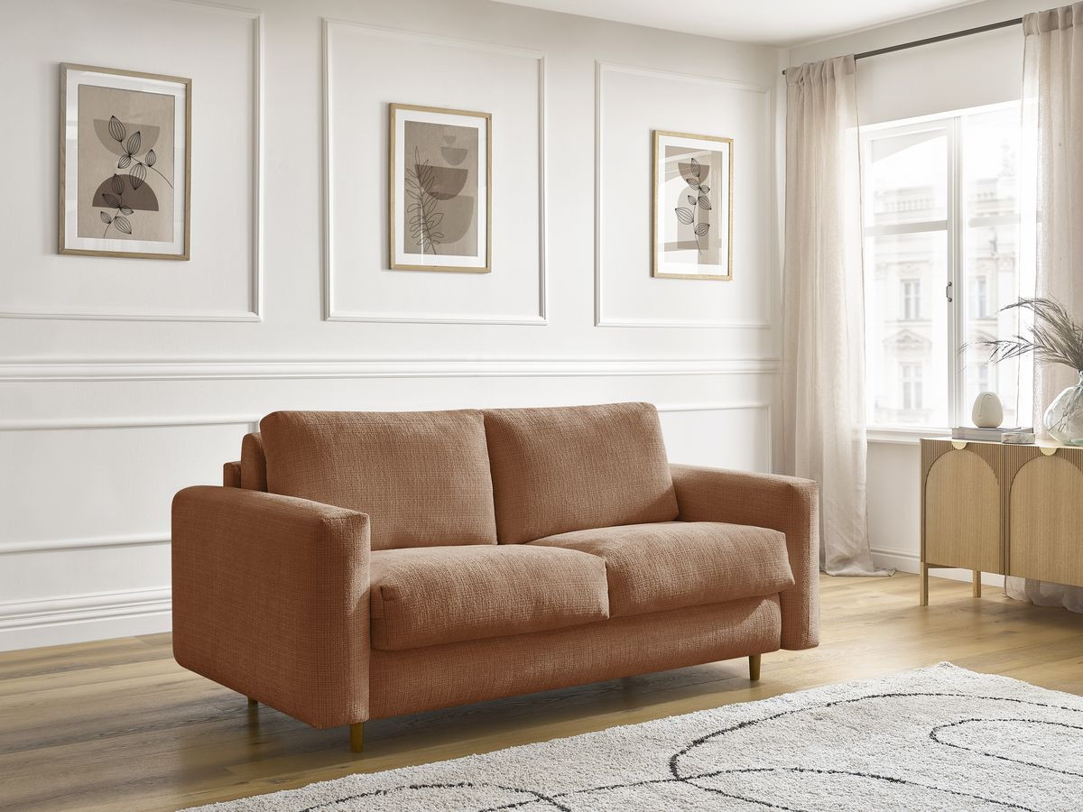 Bobochic Cocoone Schlafsofa 3-Sitzer Strukturstoff Orange, Liegefläche 160 × 200 cm