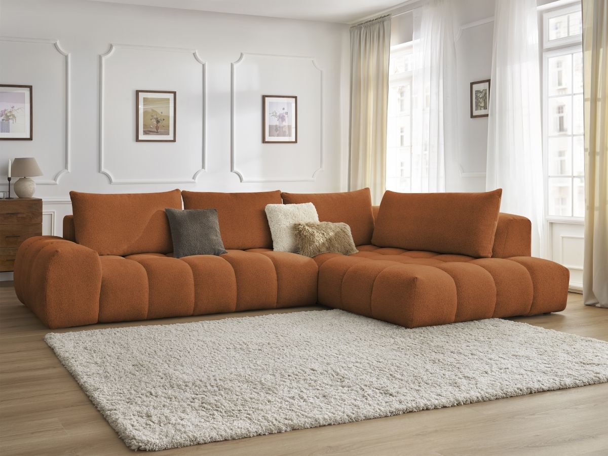 Bobochic Everest Ecksofa, 4 Kissen Melange-Stoff Orange Ecke rechts