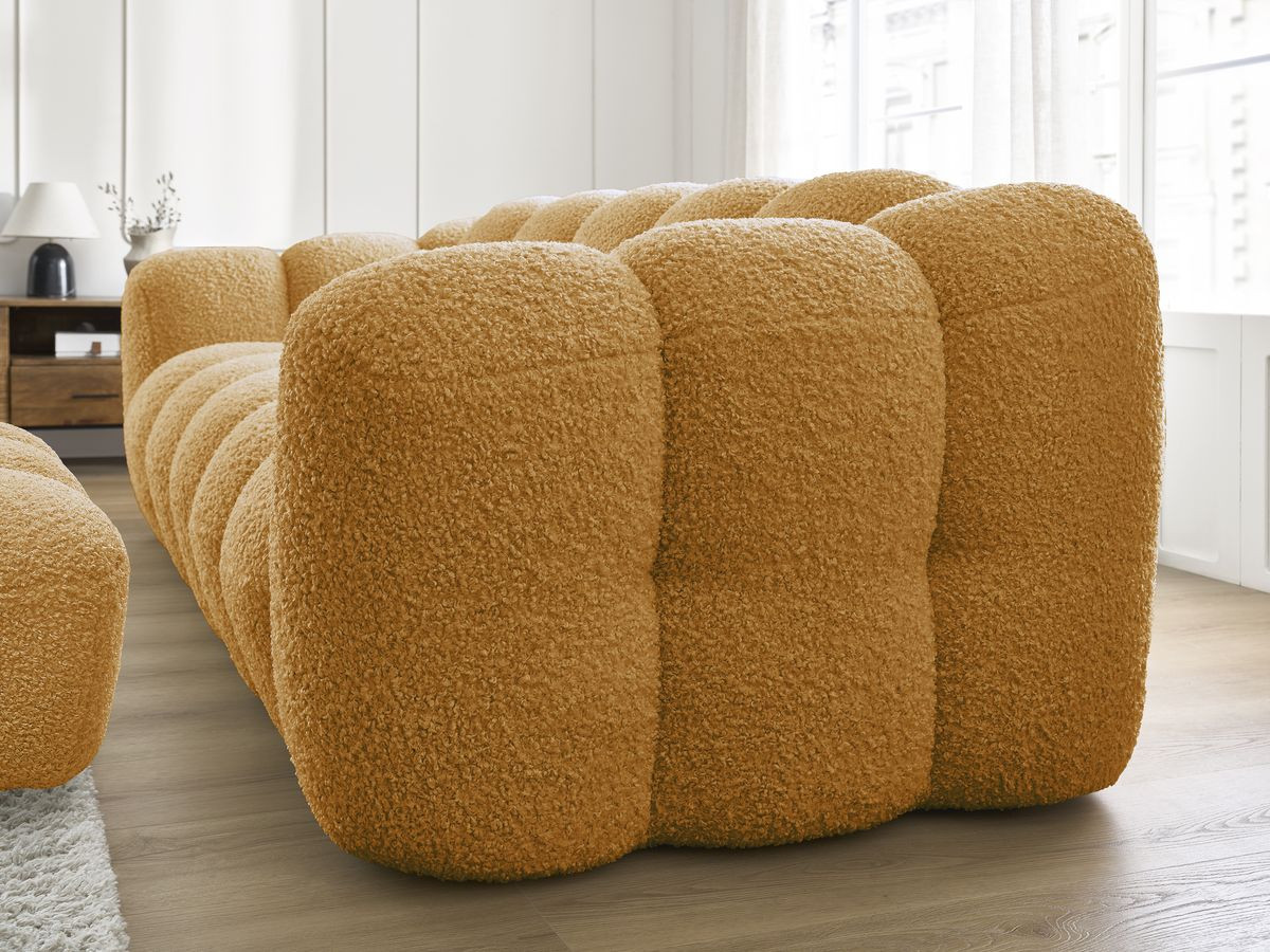 Bobochic Hippolyte Sofa 3-Sitzer mit Pouf Bouclé-Stoff Gelb