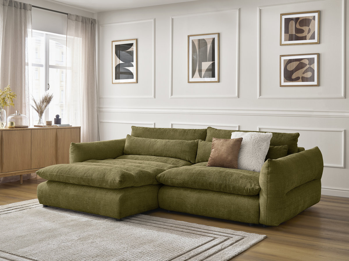Bobochic Neil Ecksofa Strukturstoff Grün Ecke links