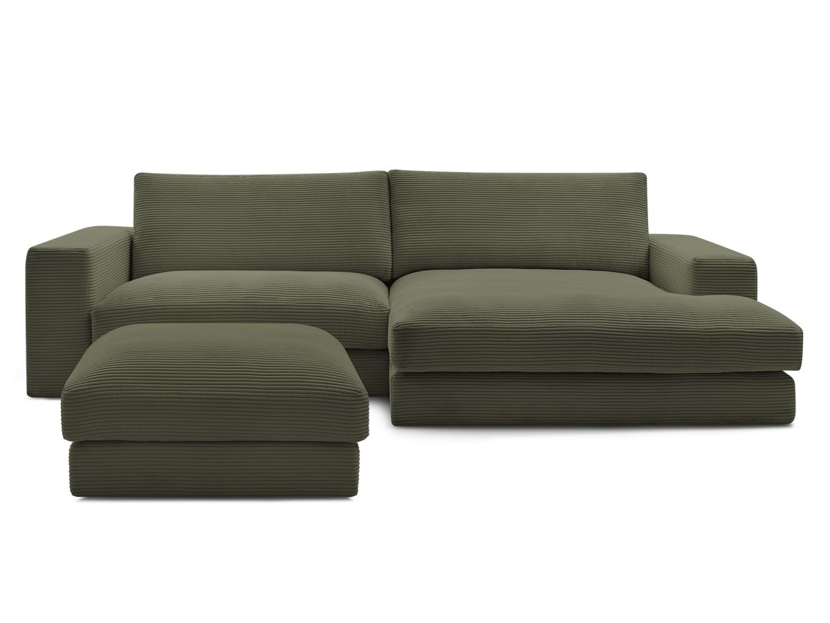 Bobochic Leonard Ecksofa mit Pouf 274 × 159 cm Cordsamt Hellgrün Ecke rechts