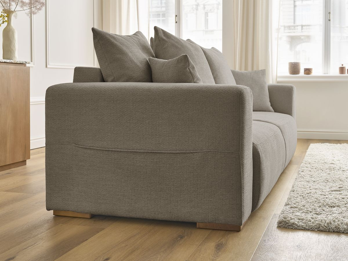 Bobochic Sidonie Schlafsofa 3-Sitzer mit Bettkasten Melange-Stoff Taupe