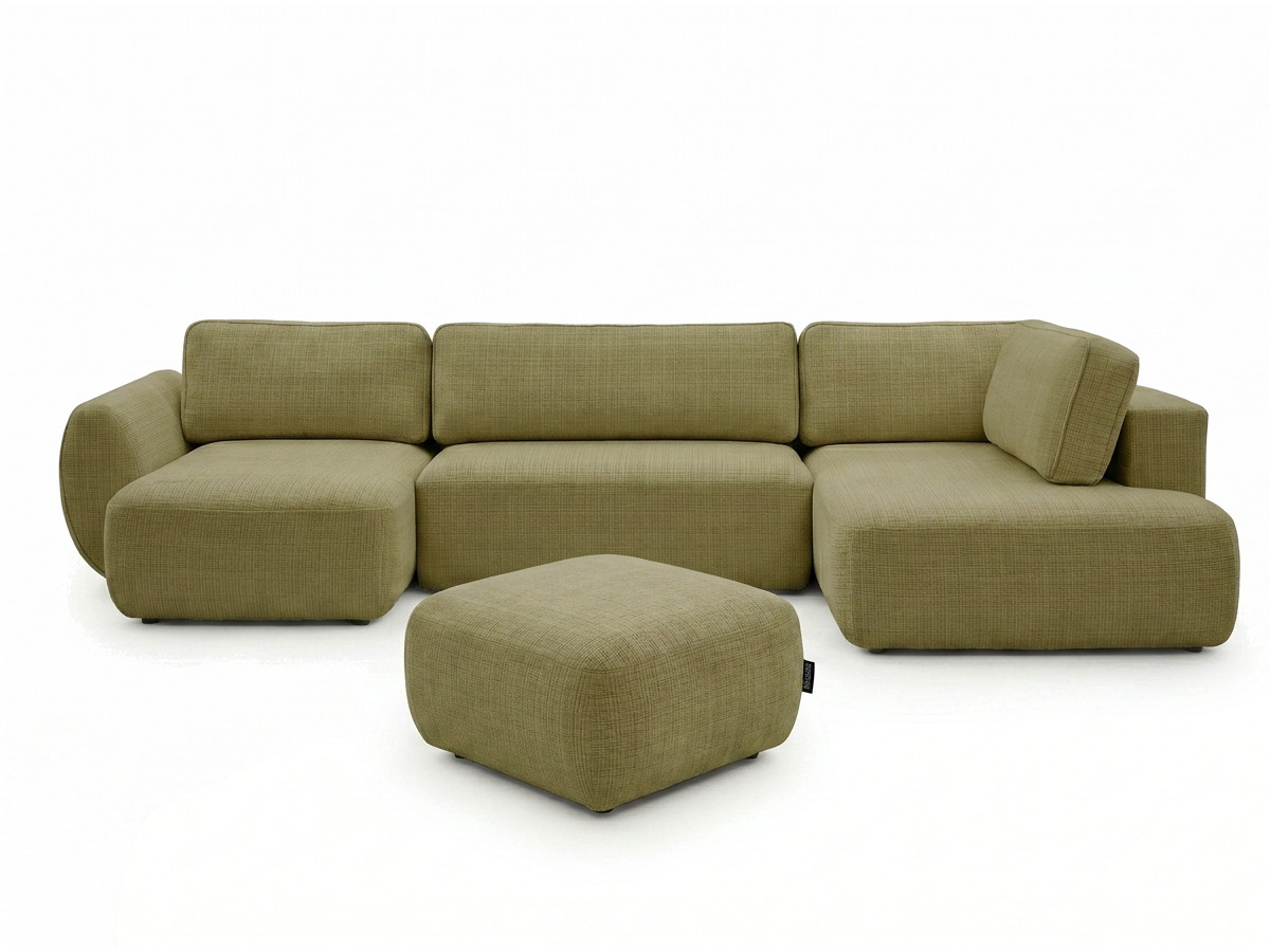 Bobochic Denise Wohnlandschaft mit Pouf Strukturstoff Grün Ecke links