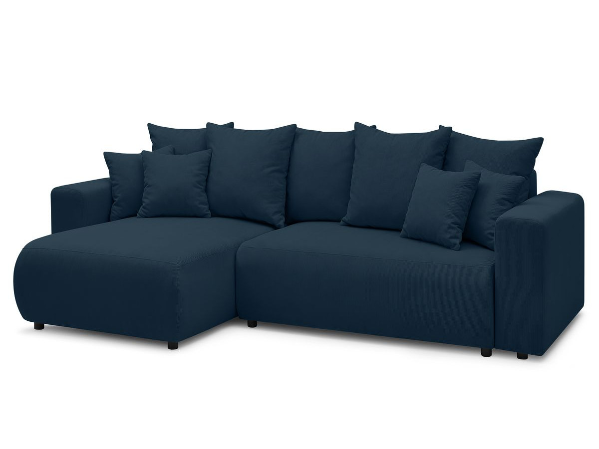Bobochic Envy Ecksofa mit Schlaffunktion und Bettkasten und Pouf Cordsamt Dunkelblau
