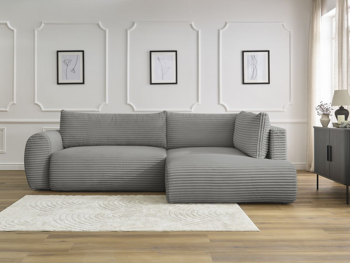 Bobochic Lucien Ecksofa mit Schlaffunktion und Bettkasten 296 × 198 cm Breitcord weich Dunkelgrau Ecke rechts
