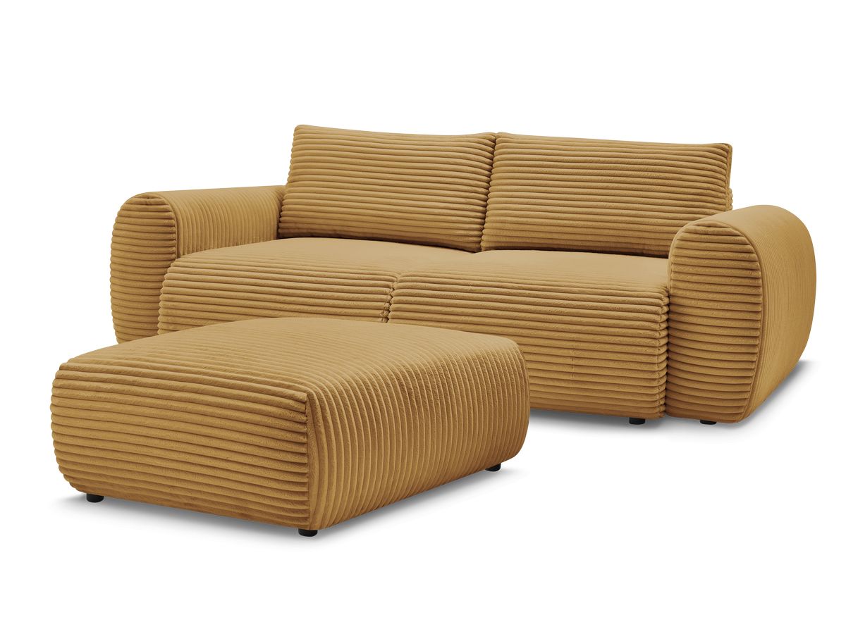 Bobochic Lucien Schlafsofa 4-Sitzer mit Bettkasten und Pouf Breitcord weich Gelb