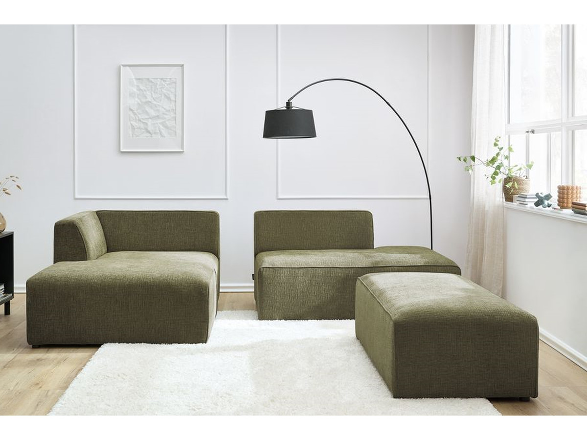 Bobochic Megeve Ecksofa mit Schlaffunktion und Pouf Strukturstoff Grün Ecke links
