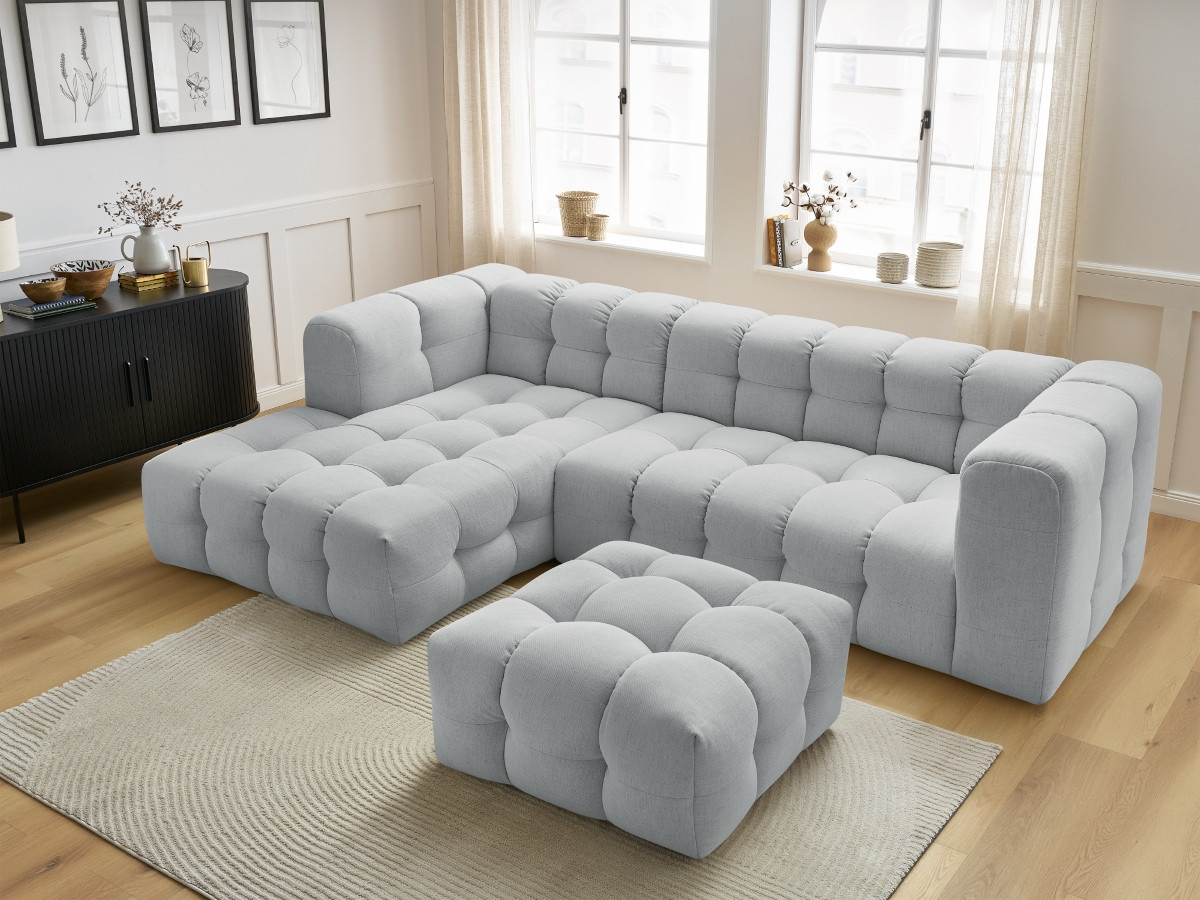 Bobochic Cloud Ecksofa mit Pouf 288 × 184 cm Stoff Hellgrau Ecke links