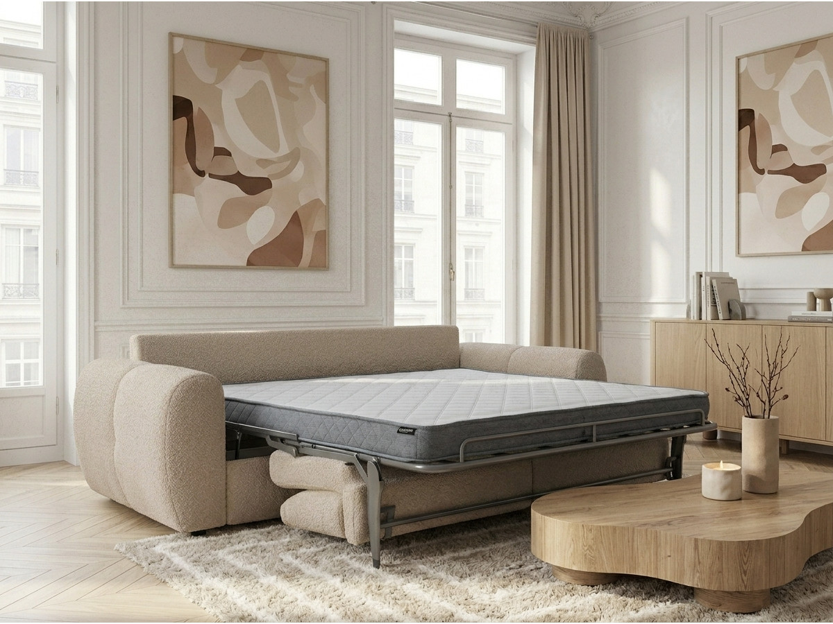 Bobochic Fuji Schlafsofa 3-Sitzer Bouclé-Stoff Beige