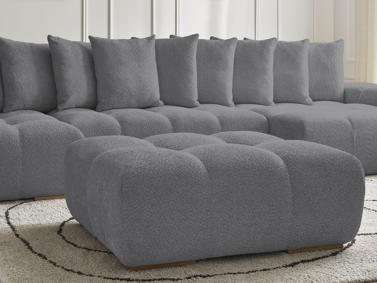 Bobochic Anakin Wohnlandschaft mit Pouf, 10 Kissen Bouclé-Stoff Dunkelgrau