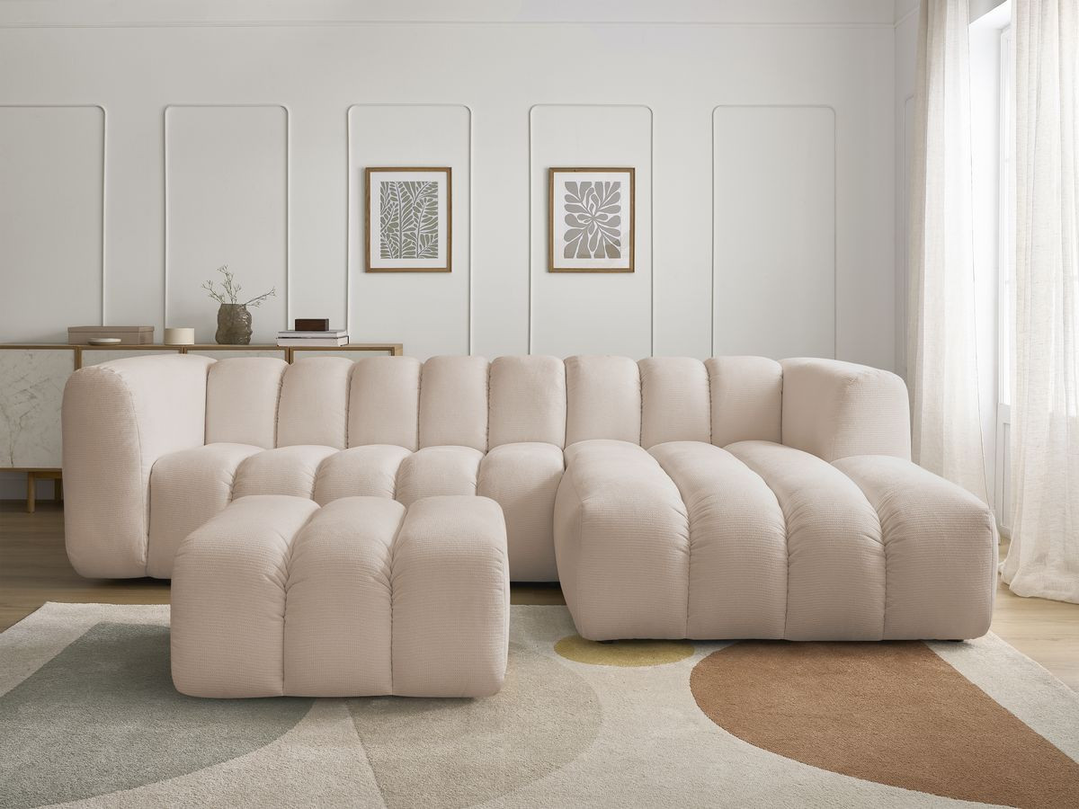 Bobochic Talia Ecksofa mit Pouf Melange-Stoff Beige Ecke rechts