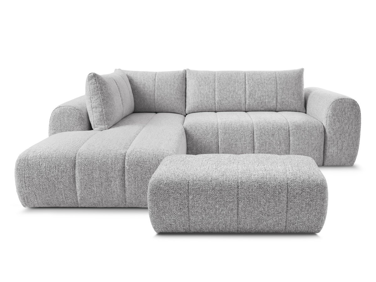 Bobochic Nesty Ecksofa in L-Form, 256 cm, mit Pouf Melange-Stoff Hellgrau Ecke links