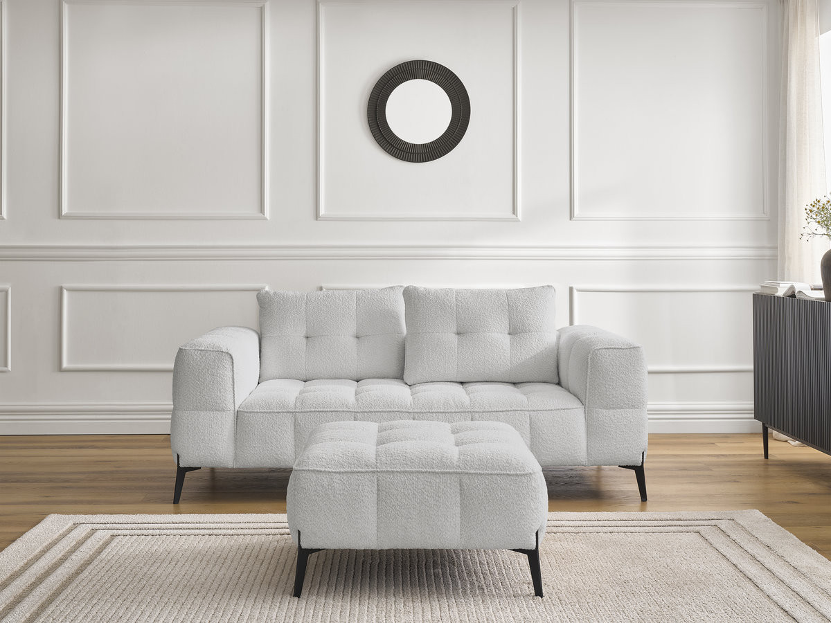 Bobochic Anis Sofa 2-Sitzer mit Pouf Bouclé-Stoff Hellgrau