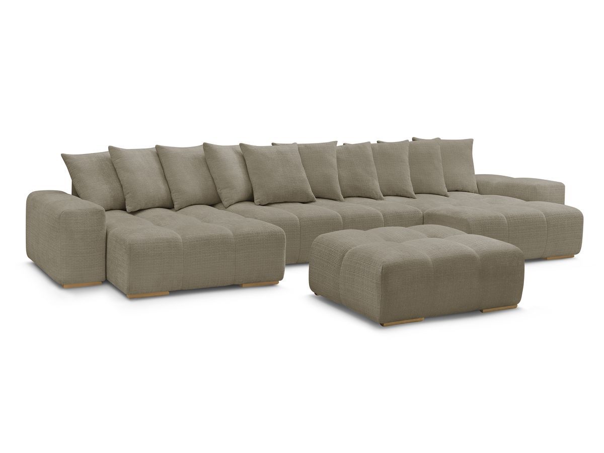 Bobochic Anakin Wohnlandschaft mit Pouf, 10 Kissen Strukturstoff Taupe