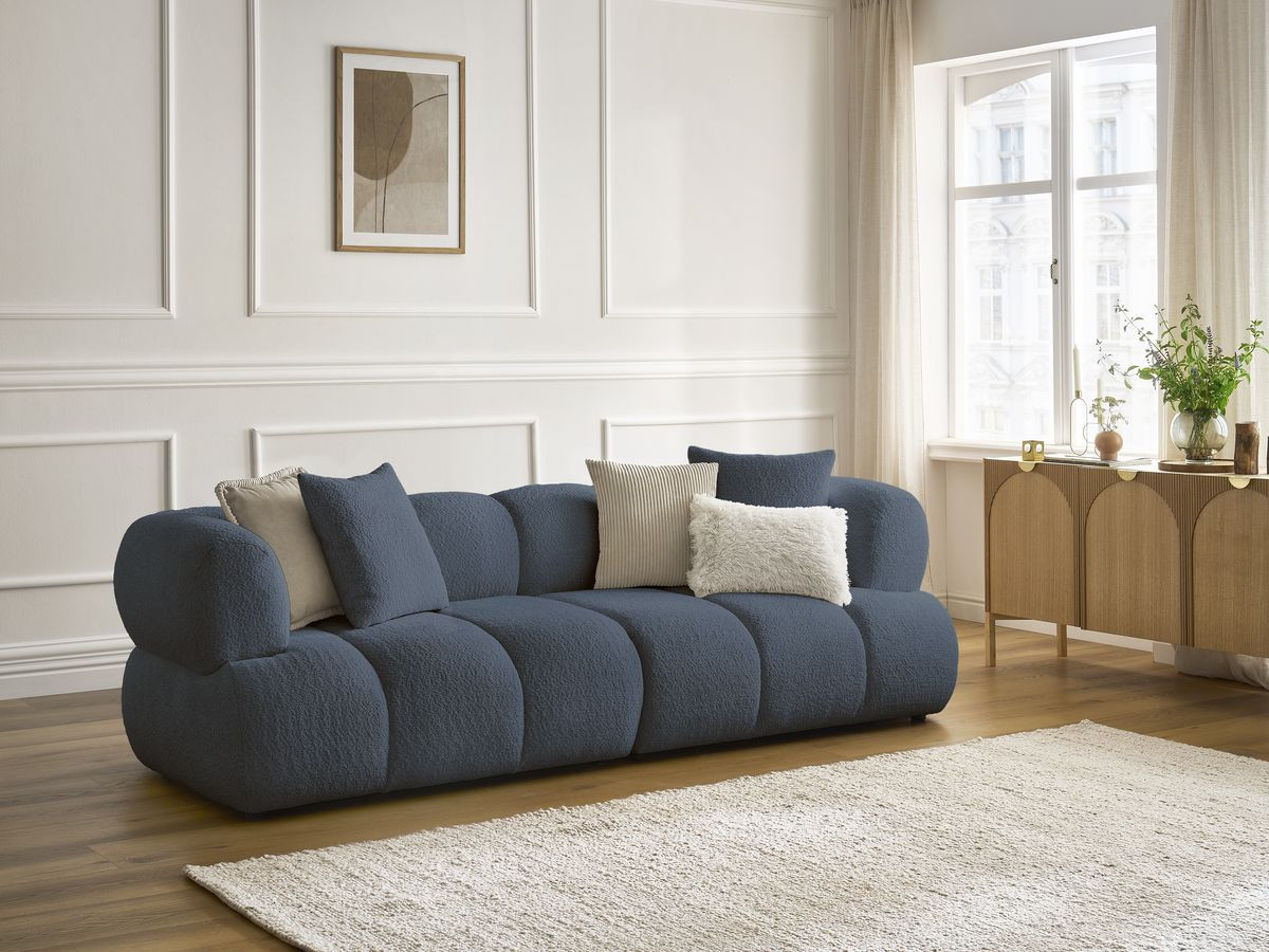 Bobochic Pamira Sofa 3-Sitzer Bouclé-Stoff Dunkelblau