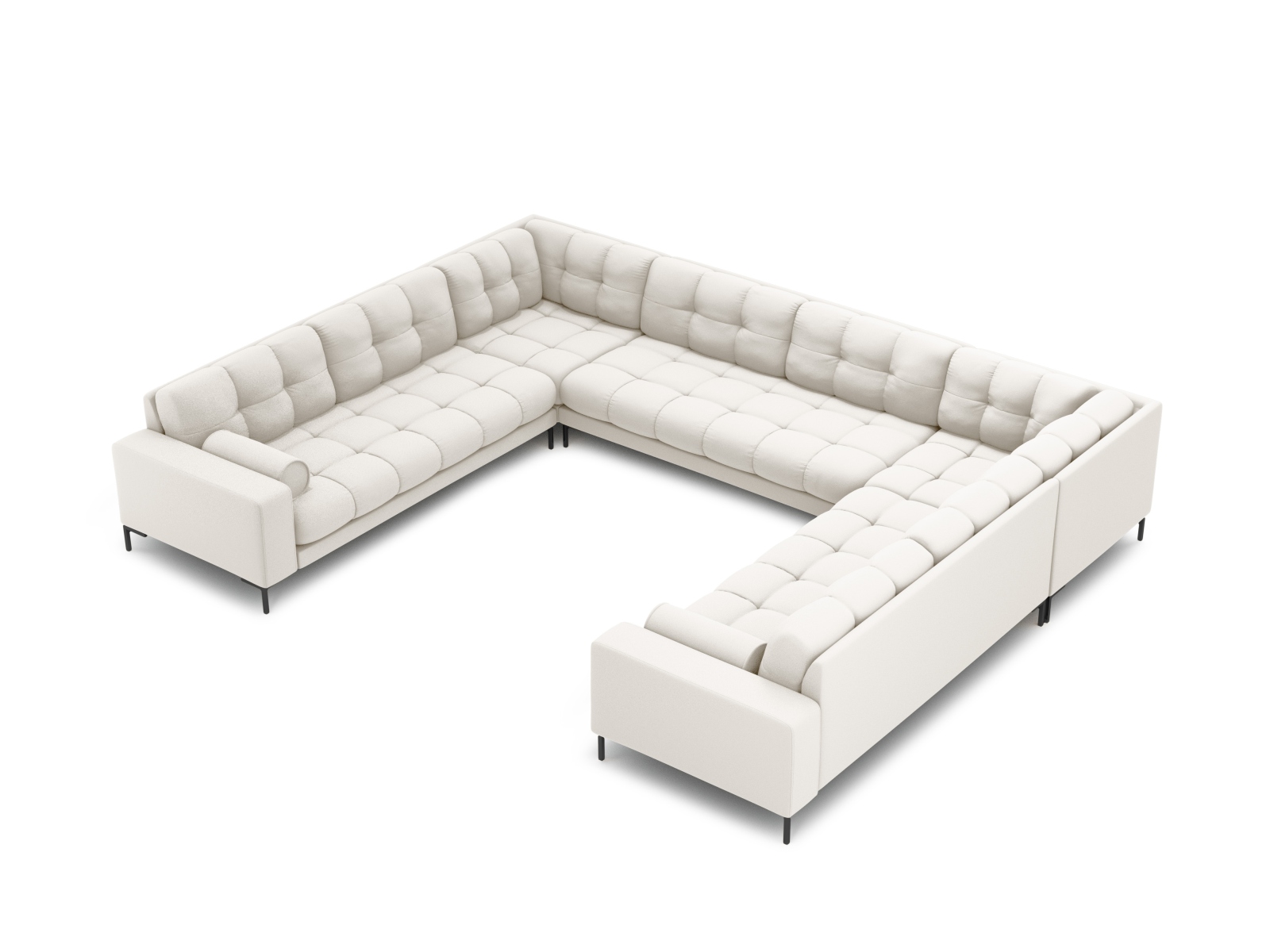 Cosmopolitan Design Panoramasofa Bali 9-Sitzer Strukturierter Stoff Neve Helles Beige Beine Schwarzes Metall