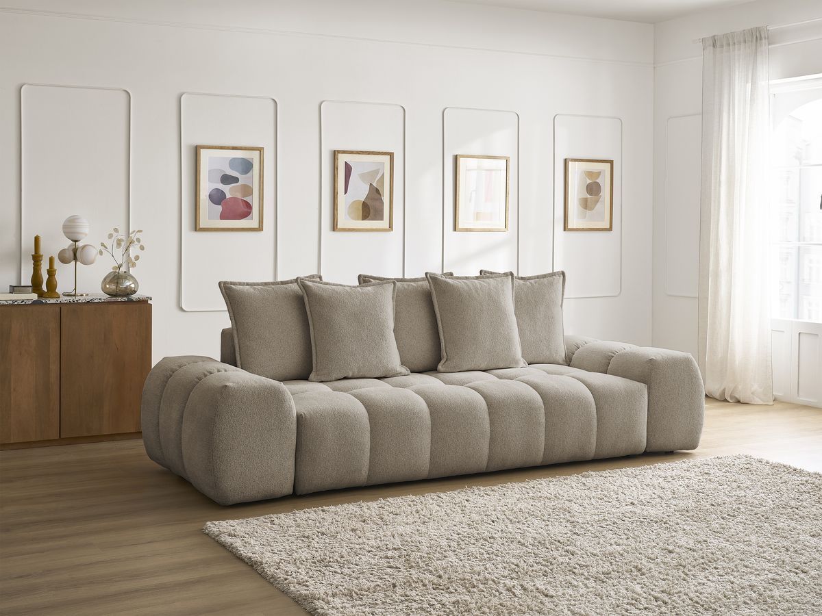 Bobochic Everest Sofa 3-Sitzer, 5 Kissen Melange-Stoff Taupe