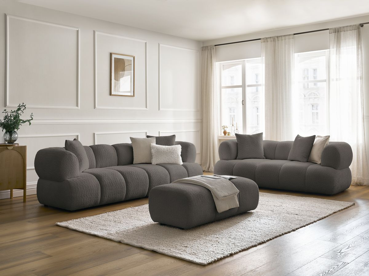 Bobochic Pamira Sofa 5-Sitzer mit Pouf Bouclé-Stoff Braun