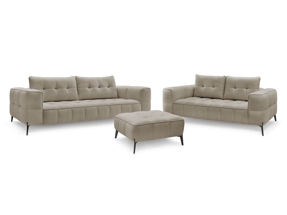 Bobochic Anis Sofa-Set 3- und 2-Sitzer mit Pouf Strukturstoff Taupe
