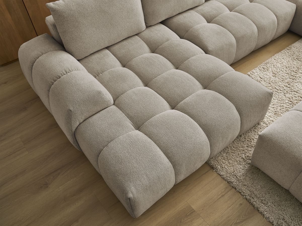 Bobochic Everest Wohnlandschaft mit Pouf, 6 Kissen Melange-Stoff Taupe Ecke links