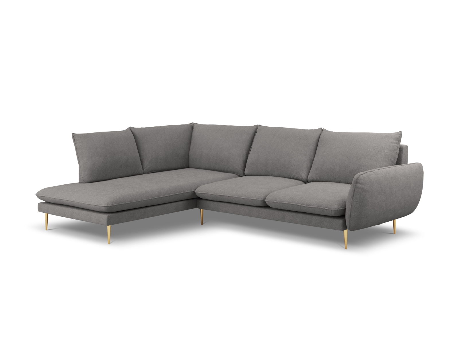 Cosmopolitan Design Ecksofa Vienna 6-Sitzer Strukturierter Stoff Positano Dunkelgrau Melange Links Beine Gold