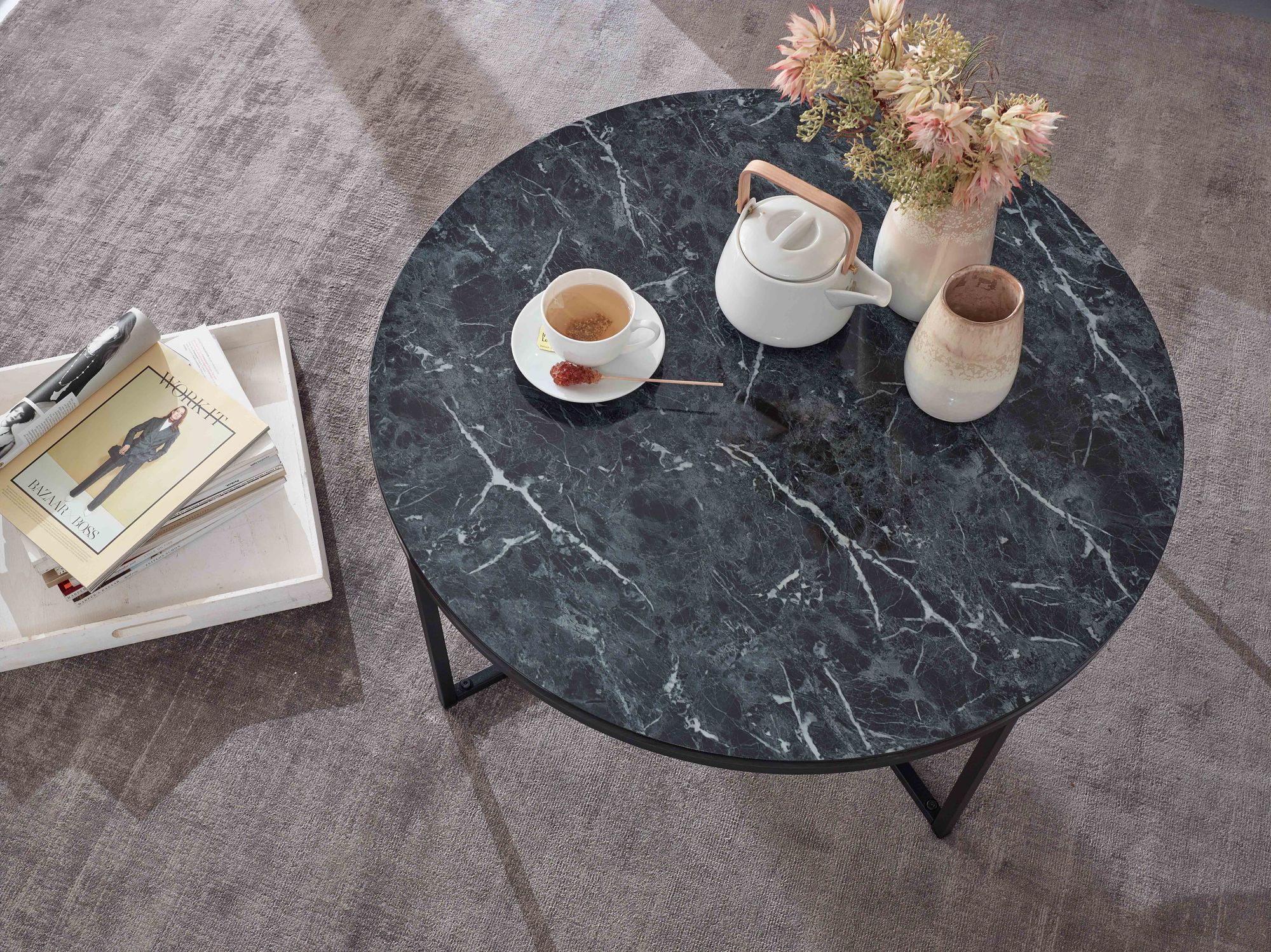 Couchtisch Fosna Marmoroptik Schwarz Ø 80 cm