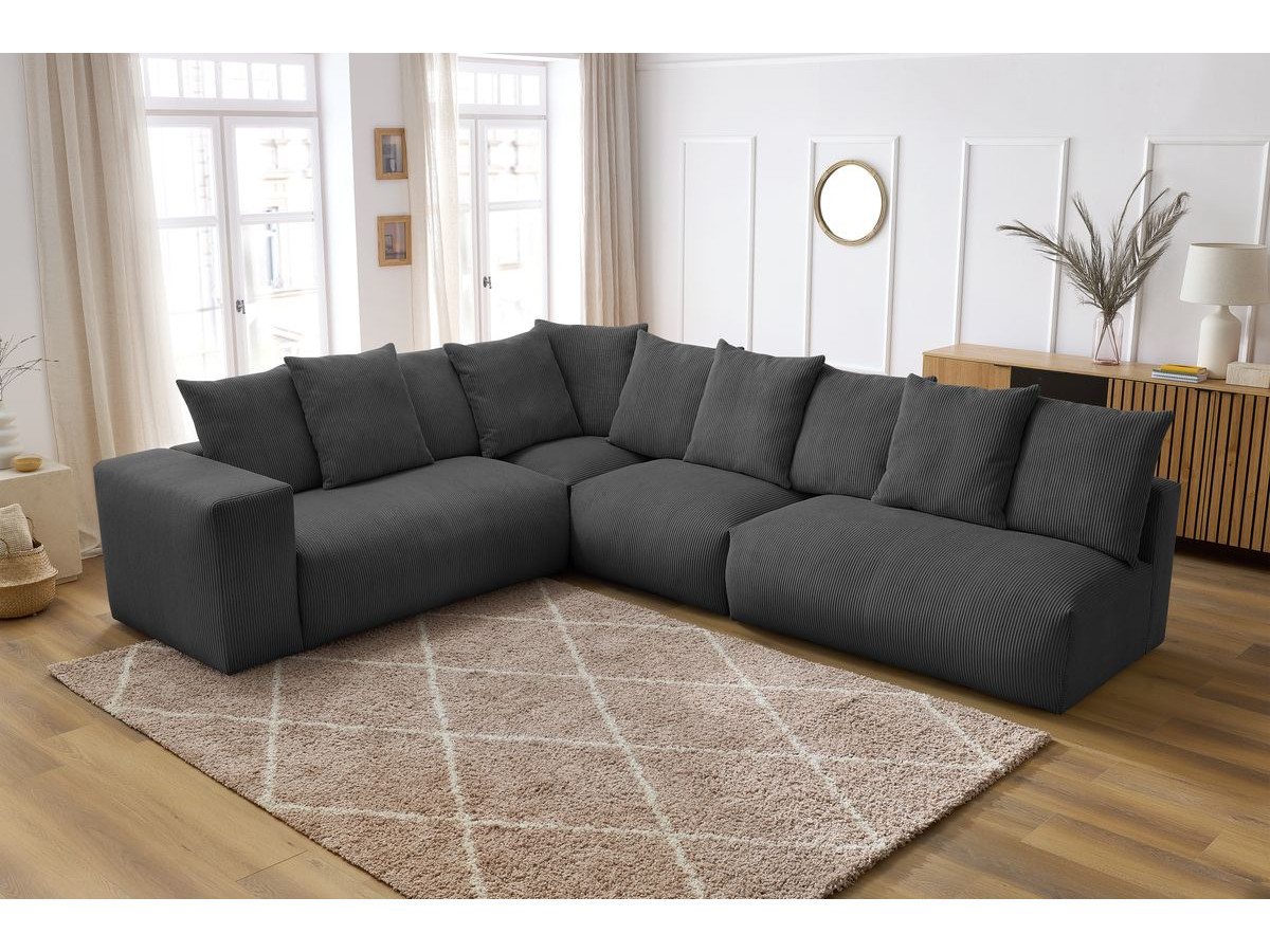 Bobochic Voltaire Ecksofa 322 × 268 cm Cordsamt Dunkelgrau Ecke links