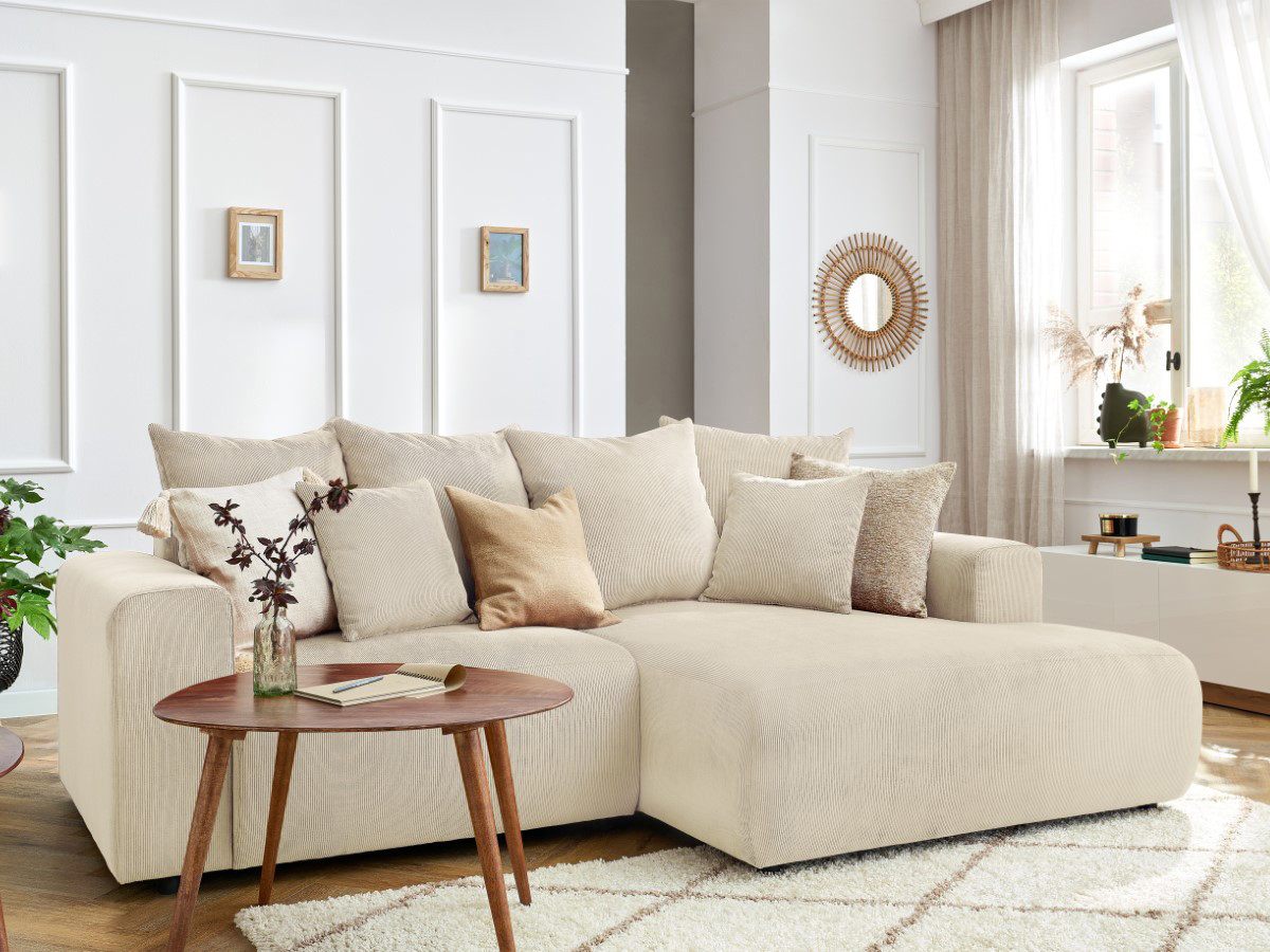 Bobochic Enjoy Ecksofa Cordsamt Beige Ecke rechts