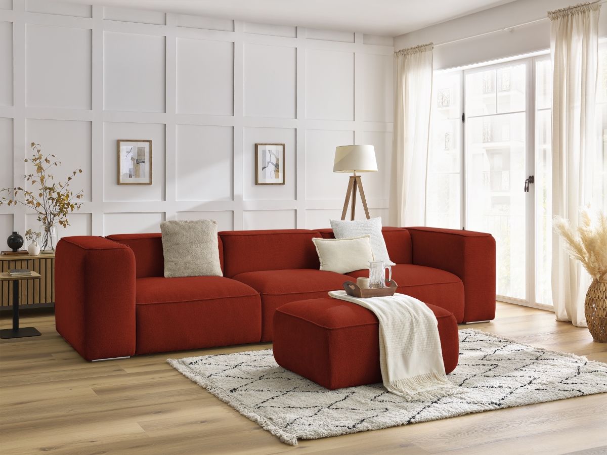 Bobochic Zephyr Sofa 4-Sitzer mit Pouf Strukturstoff Orange