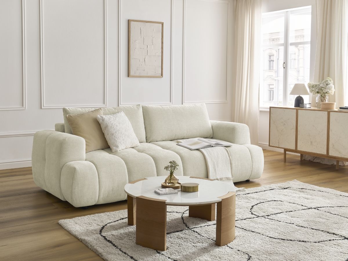 Bobochic Fuji Schlafsofa 3-Sitzer mit Bettkasten Stoff Beige