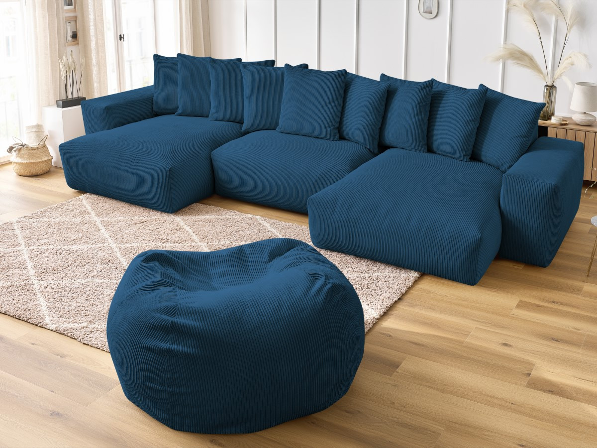 Bobochic Voltaire Wohnlandschaft mit Pouf 420 × 174 cm Cordsamt Dunkelblau