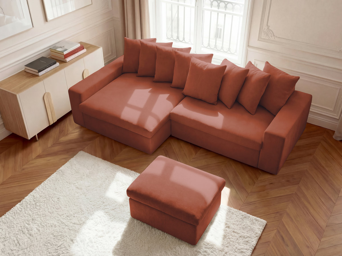 Bobochic Enore Ecksofa mit Pouf Stoff Rot Ecke links