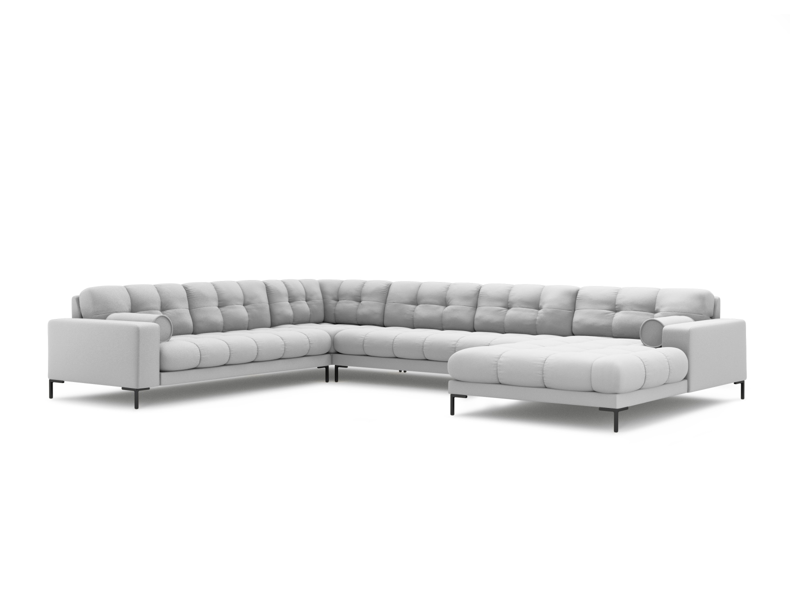 Cosmopolitan Design Panoramasofa Bali 7-Sitzer 327 cm Strukturierter Stoff Neve Hellgrau Links Beine Schwarzes Metall