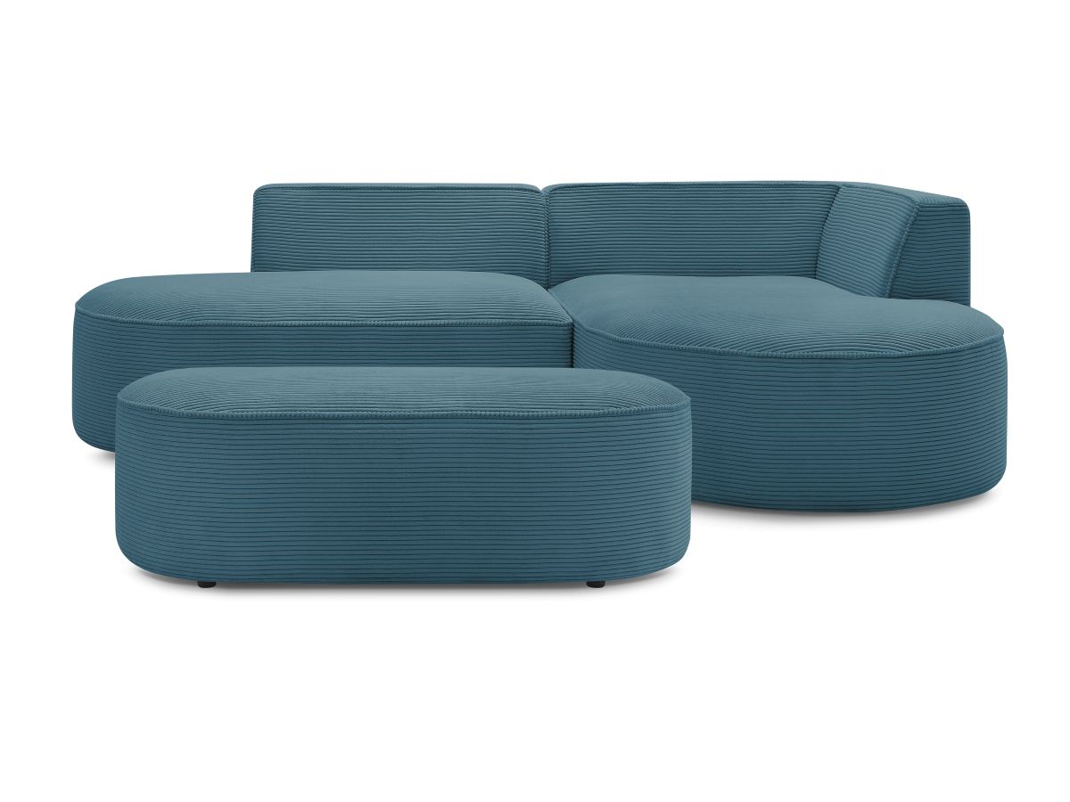 Bobochic Rousseau Ecksofa mit Pouf Cordsamt Dunkelblau Ecke rechts