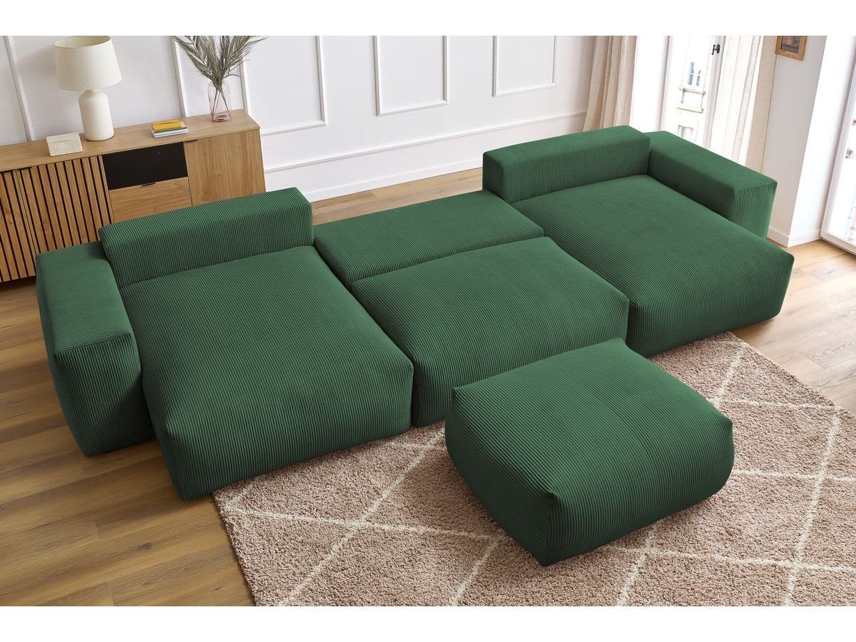 Bobochic Voltaire Wohnlandschaft mit Pouf 420 × 174 cm, Liegefläche 135 × 345 cm Cordsamt Grün