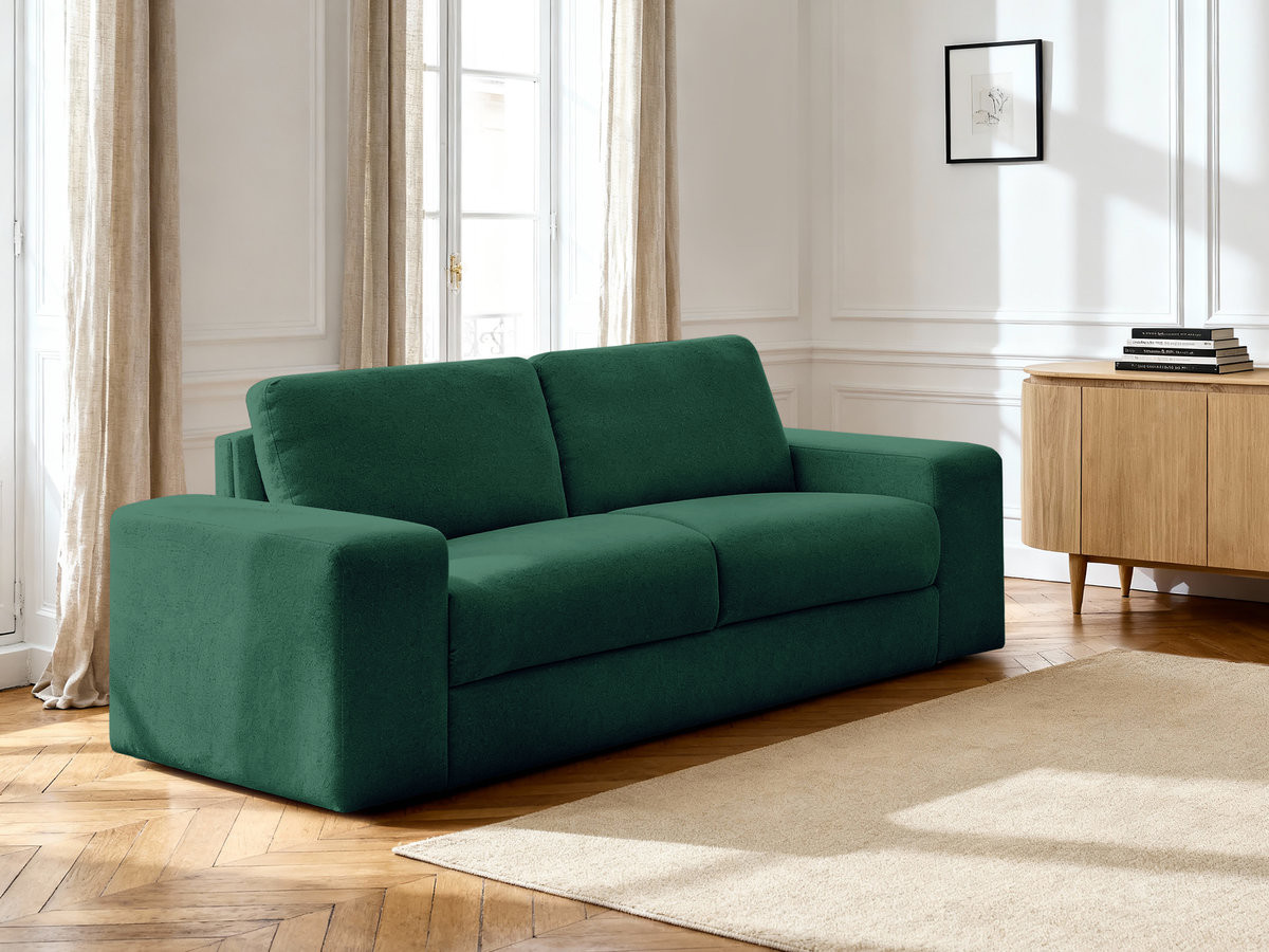 Bobochic Ibiza Schlafsofa 3-Sitzer Strukturstoff Grün, Liegefläche 160 × 196 cm