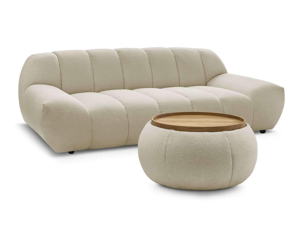 Bobochic Hayden Sofa 2-Sitzer mit Pouf Bouclé-Stoff Beige