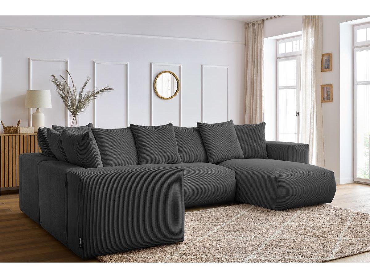 Bobochic Voltaire Wohnlandschaft 356 × 214 cm Cordsamt Dunkelgrau Ecke rechts